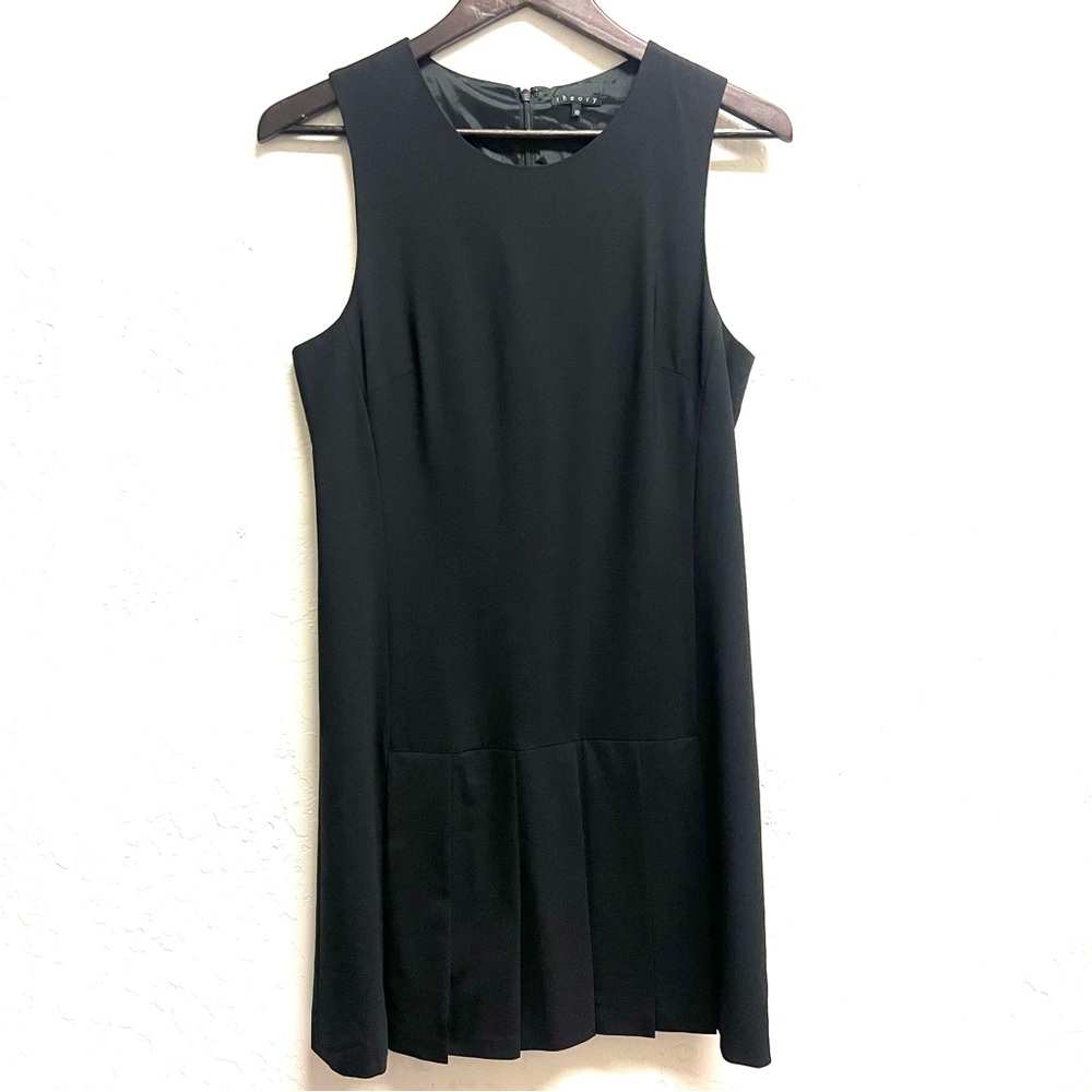 Theory Black Pleated Skirt Sleeveless Wool Dress Size 10